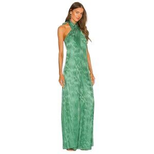 Alexis Visione Jacquard Halter Neck Silk Jumpsuit w/ Front Slits